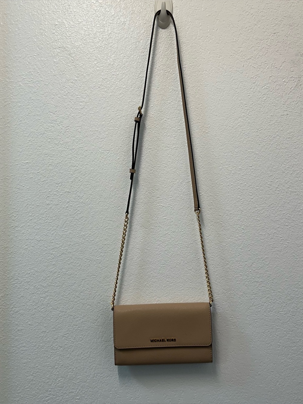Michael Kors Neutrals Saffiano Leather Crossbody Bag Gold Hardware